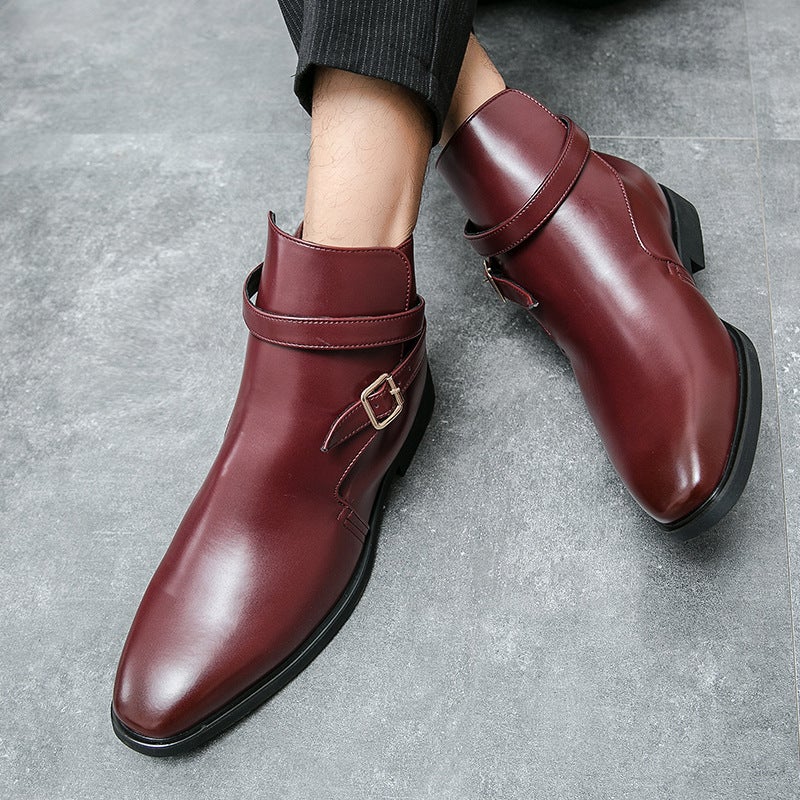 Men'S High-Top Leather Shoes British Martin Boots Pointed Toe Heightening Youth Middle-Top Leather Boots Fashionable Korean Casual Shoes - Image 5